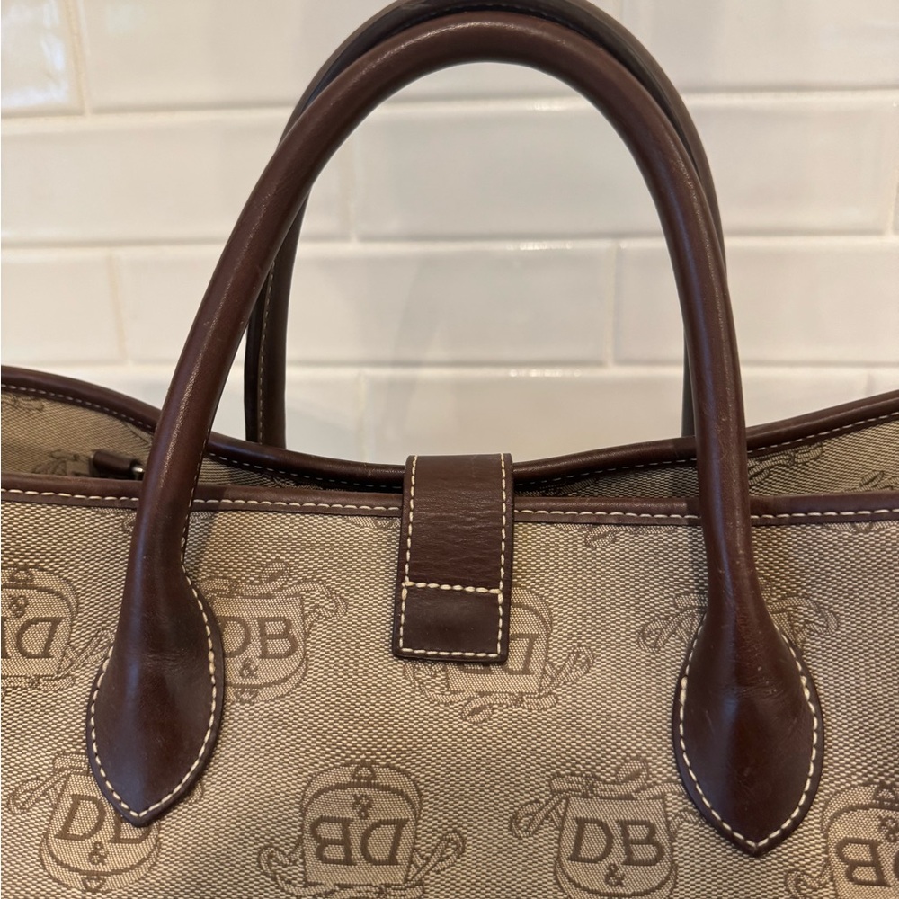 DOONEY & BOURKE Canvas Brown & Tan Leather DB Signature Tote Satchel Bag Purse - Picture 7 of 13